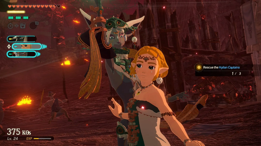 Animación de ataque combinado de Mineru con Zelda en La era del destierro.