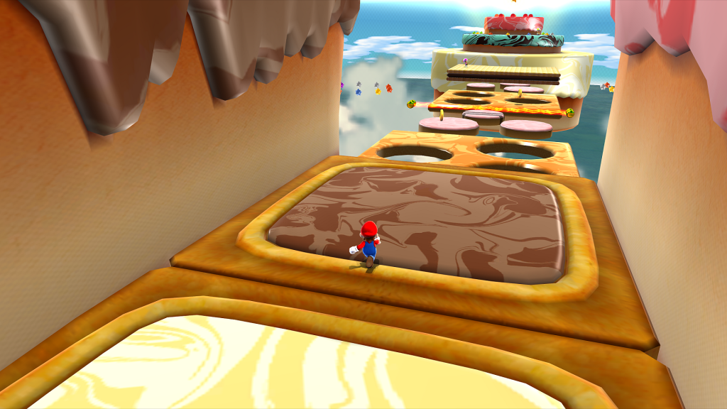 Un nivel lineal de Super Mario Galaxy.